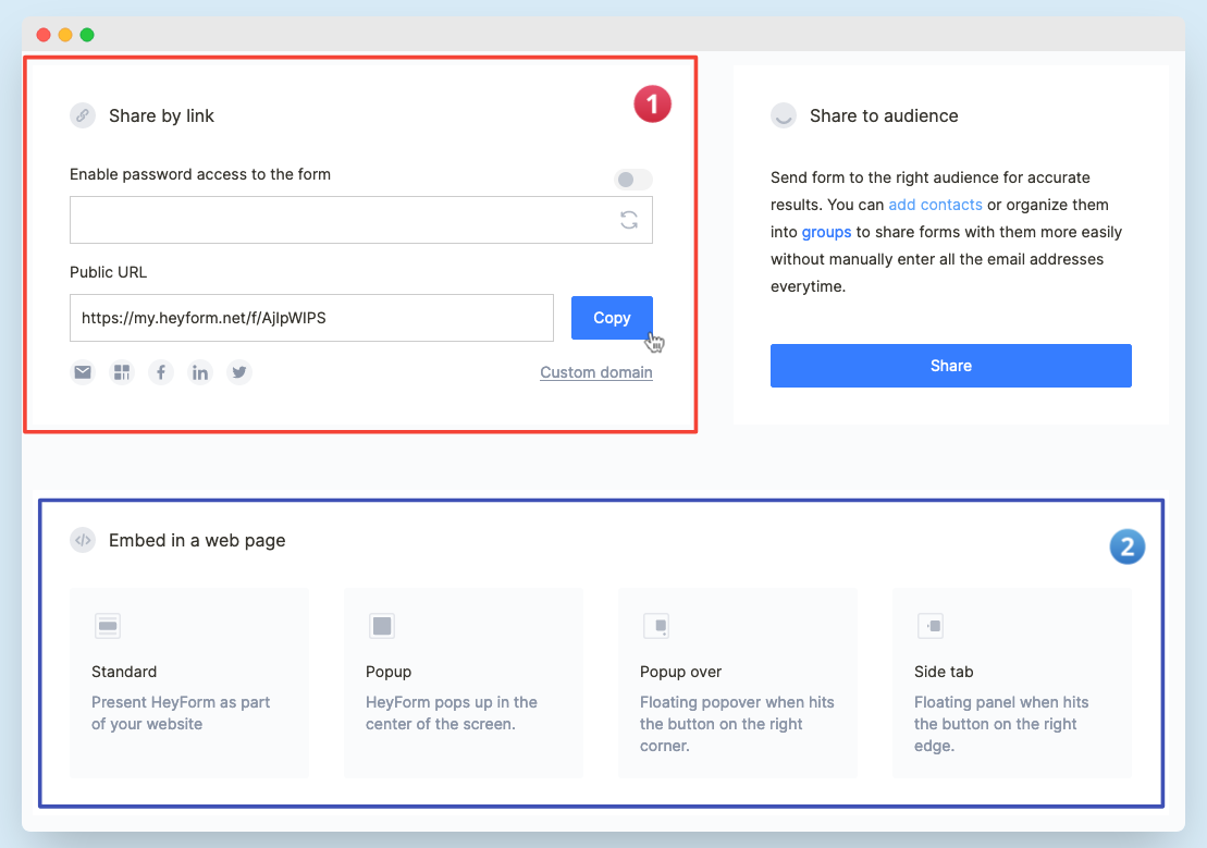 Share HeyForm as embed or link